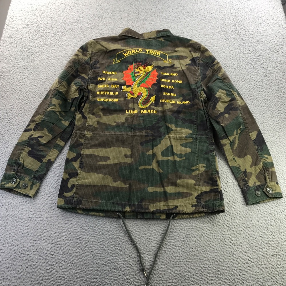 Alpha Industries Jacket Mens M Green Camo HBT Field Dragon Souvenir Embroidered